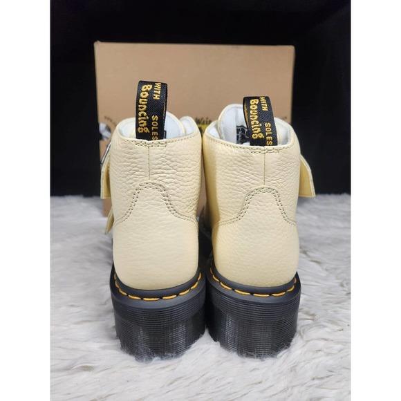 Dr. Martens Devon Heart Platform Buckle Toile Cream Milled Nappa Tan Women's 7 - Picture 4 of 7